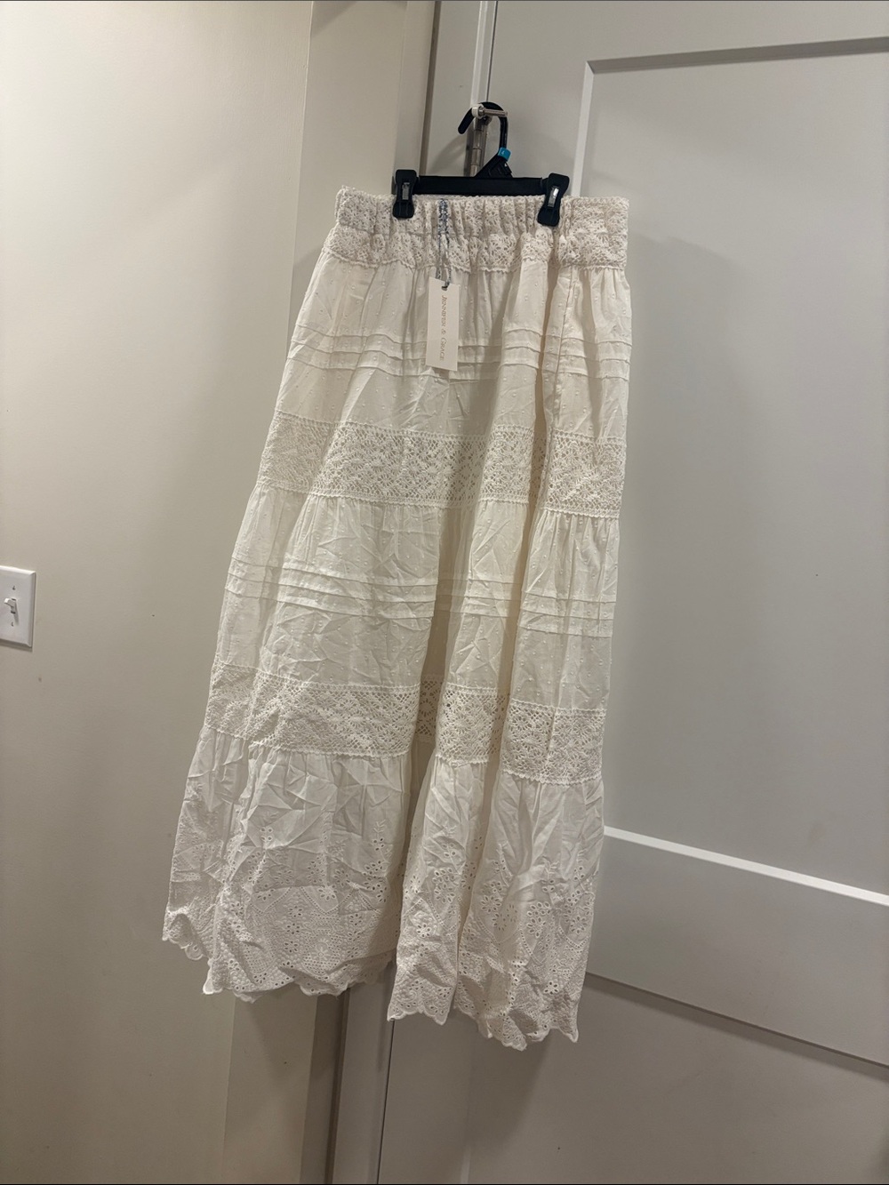 Women's White Tiered Lace Maxi Skirt